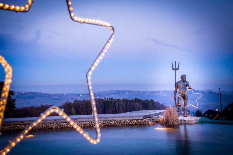 Schwimmteich vom Loft – mit Neptun